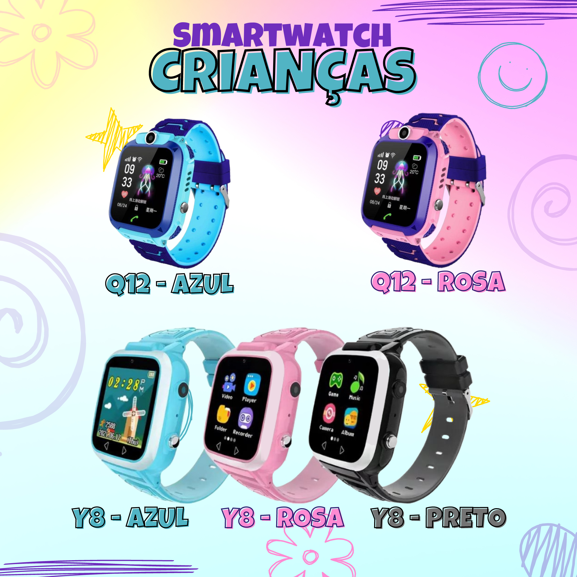 Y8 Smart Kids Watch, Smartwatch de jogos de música com 8 jogos de